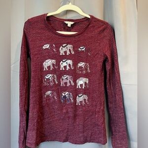 Lucky Brand- Elephant Print Long Sleeve Shirt - Maroon - Women’s XS